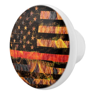 Thin Red Line and Flames Ceramic Knob