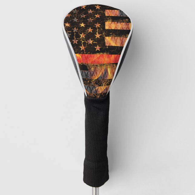 Thin Red Line and Flames Golf Head Cover (Front)