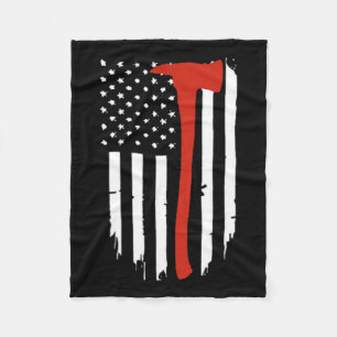 Thin Red Line Axe American Flag Patriot Firefighte Fleece Blanket