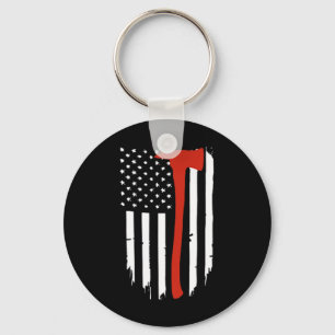 Thin Red Line Axe American Flag Patriot Firefighte Key Ring