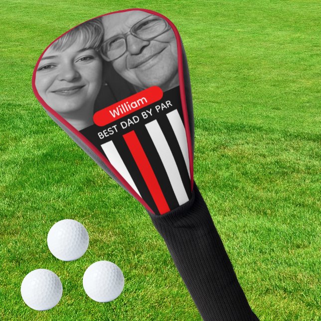 Thin Red Line, Best Dad, Photo, Monogram, Flag Golf Head Cover (Thin Red Line Golf Head Cover / Photo, Name)