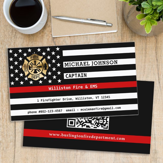 Thin Red Line Custom Fire Department QR Code Business Card (Creator Uploaded)