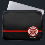 Thin Red Line Custom Monogram Maltese Cross Laptop Sleeve<br><div class="desc">A big red line fire rescue themed laptop case. It features a Maltese cross at the centre for your monogram of your first or last name or that of your gift recipient. Underneath the Maltese cross is a spot for the person's name or last name. An awesome customised gift for...</div>