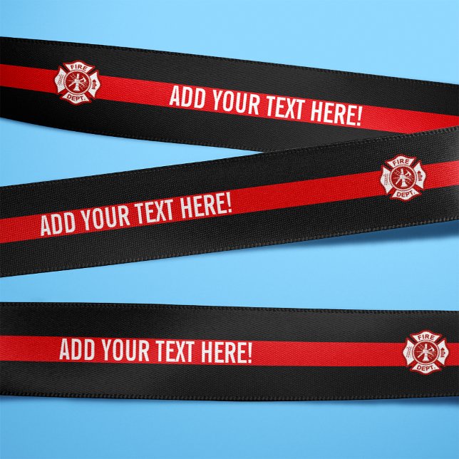 Thin Red Line Custom Text Fire Rescue Satin Ribbon (Creator Uploaded)