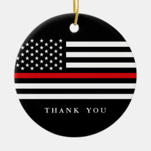 Thin Red Line Custom Text Patriotic Flag Ceramic Tree Decoration