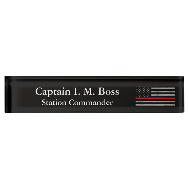 Thin Red Line - Distressed Tattered Flag Nameplate (Front)