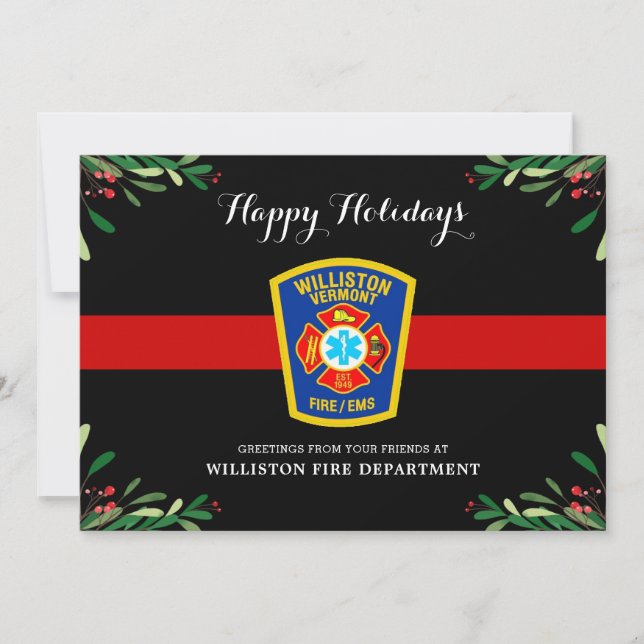 Thin Red Line Fire Department Christmas Holiday Card (Front)
