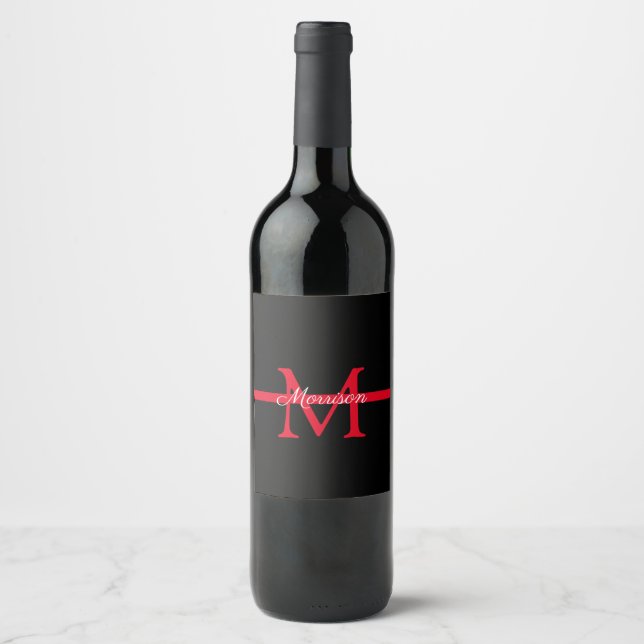 Thin Red Line Fire Fighter Retirement Monogram  Wine Label (Front)