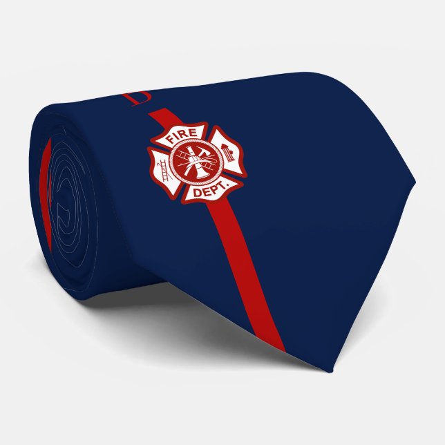 Thin Red Line Fire Rescue Custom Initials Navy Tie (Rolled)