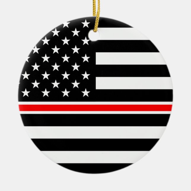 Thin Red Line Firefighter American Flag Ceramic Tree Decoration (Front)