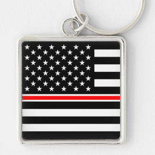 Thin Red Line Firefighter American Flag Key Ring