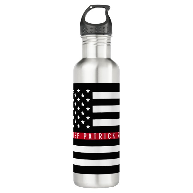 Thin Red Line Firefighter American Flag Monogram 710 Ml Water Bottle (Front)