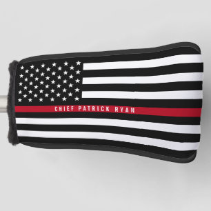 Thin Red Line Firefighter American Flag Monogram Golf Head Cover