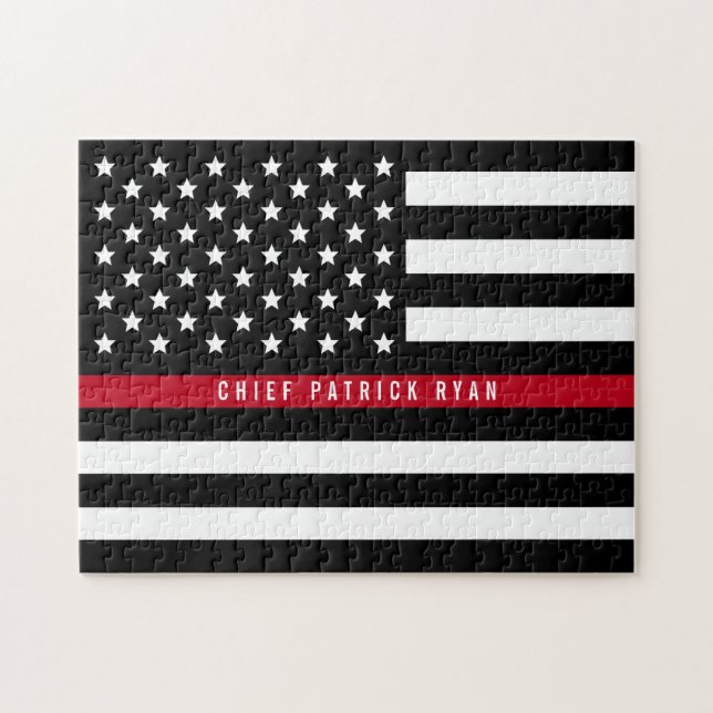 Thin Red Line Firefighter American Flag Monogram Jigsaw Puzzle (Horizontal)