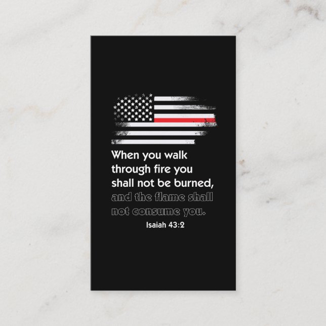 Thin Red Line Firefighter Bible Verse America Business Card (Front)