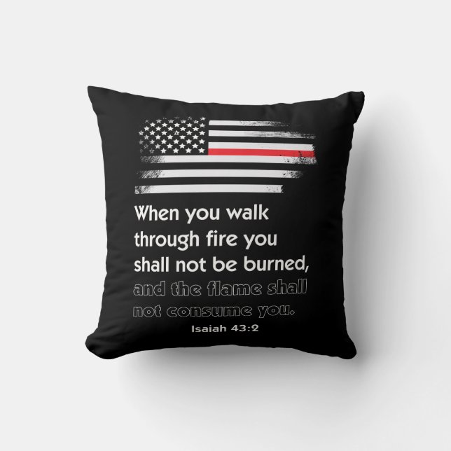 Thin Red Line Firefighter Bible Verse America Cushion (Front)