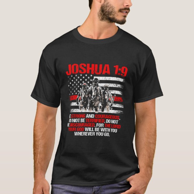 Thin Red Line Firefighter Bible Verse Joshua 19 T-Shirt (Front)