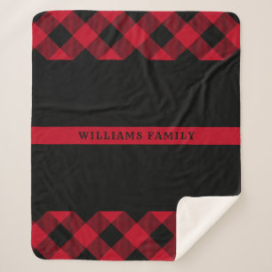 Thin Red Line Firefighter Buffalo Plaid Monogram Sherpa Blanket
