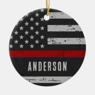 Thin Red Line - Firefighter Ceramic Tree Decoration