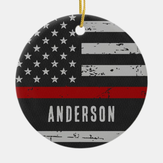 Thin Red Line - Firefighter Ceramic Tree Decoration (Front)
