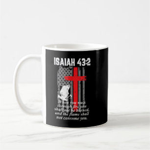 Thin Red Line Firefighter Cross Bible Verse Americ Coffee Mug