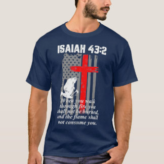Thin Red Line Firefighter Cross Bible Verse Flag T-Shirt