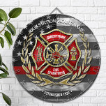 Thin Red Line Firefighter Family Custom Dartboard<br><div class="desc">Perfect for the firefighter family,  or for the station house! Fantastic design with firefighter family name (or fire department name) ,  the thin red line firefighter's flag and the Maltese cross symbol.  Makes the perfect gift for a firehouse,   firefighter birthday or graduation,  housewarming,  wedding,  or any occasion!</div>