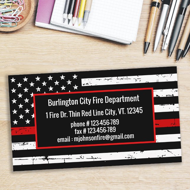 Thin Red Line Firefighter Fire Department Business Card (Creator Uploaded)