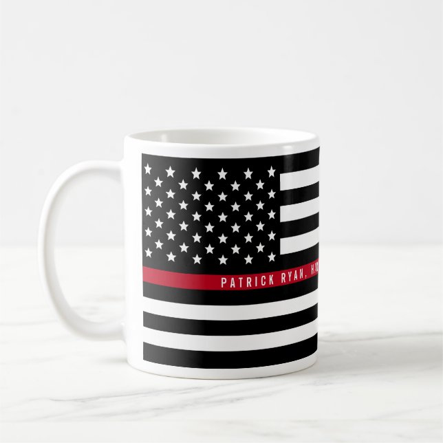 Thin Red Line Firefighter Flag Add Name Coffee Mug (Left)