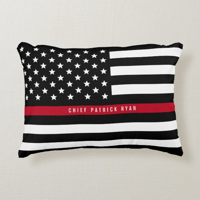 Thin Red Line Firefighter Flag Add Name Decorative Cushion (Front)