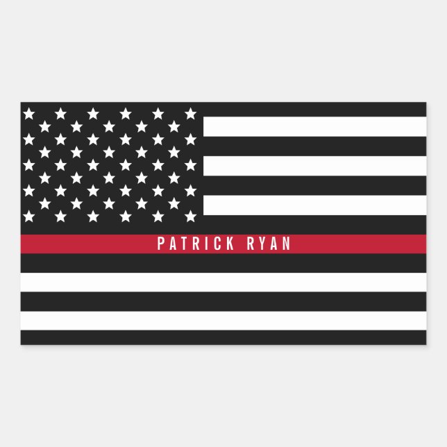 Thin Red Line Firefighter Flag Add Name Rectangular Sticker (Front)