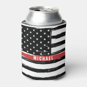 Thin Red Line Firefighter Flag Grunge Personalise Can Cooler