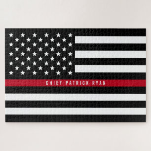 Thin Red Line Firefighter Flag Monogram Jigsaw Puzzle