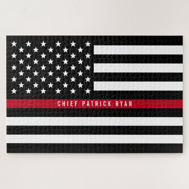 Thin Red Line Firefighter Flag Monogram Jigsaw Puzzle (Horizontal)