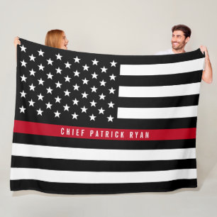 Thin Red Line Firefighter Flag Monogram Large Fleece Blanket