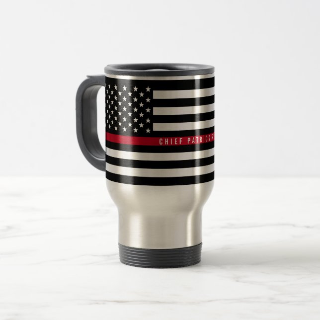 Thin Red Line Firefighter Flag Monogram Large Travel Mug (Front Left)
