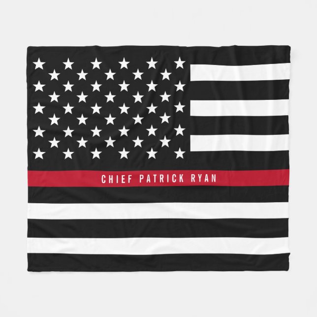 Thin Red Line Firefighter Flag Monogram Med. Fleece Blanket (Front (Horizontal))