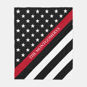 Thin Red Line Firefighter Flag Monogram Name Fleece Blanket