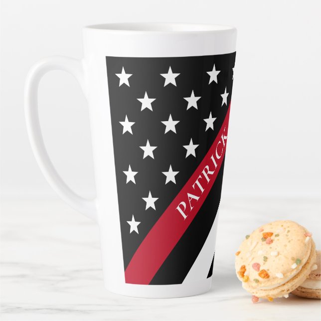 Thin Red Line Firefighter Flag Monogram Name Large Latte Mug (In Situ)