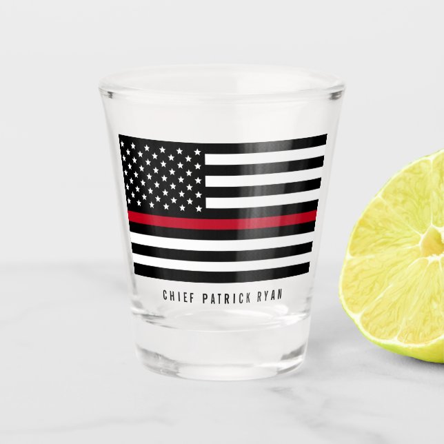 Thin Red Line Firefighter Flag Monogram Shot Glass (Front)