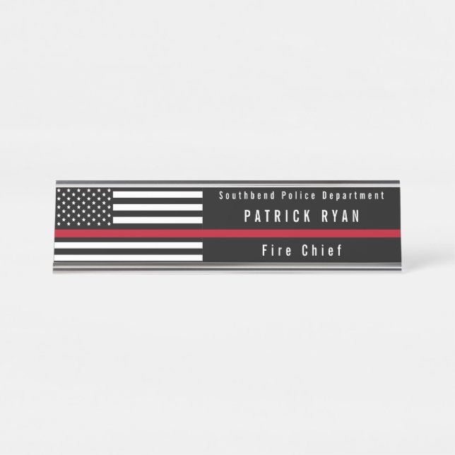 Thin Red Line Firefighter Flag Stars Stripes Desk Name Plate (Front)