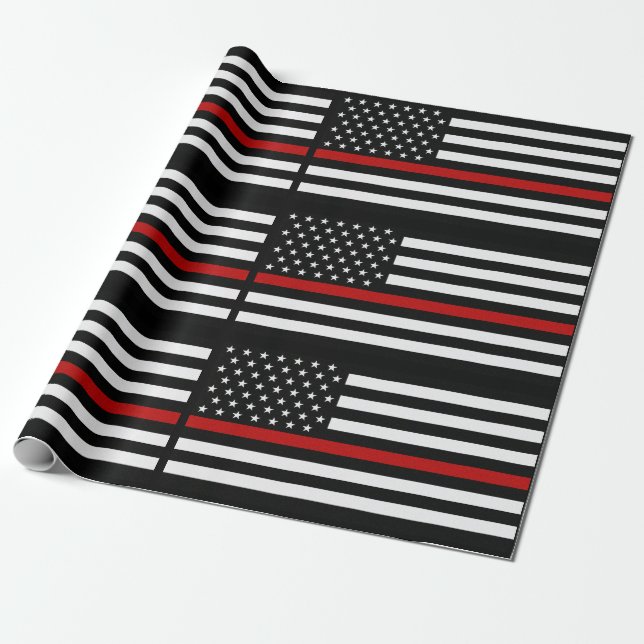 Thin Red Line Firefighter Flag Wrapping Paper (Unrolled)