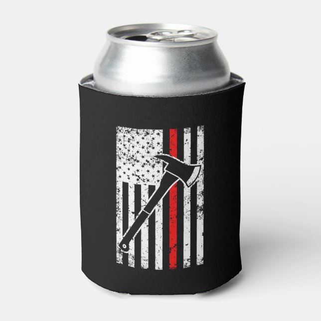 Thin Red Line Firefighter men's Flag  can cooler (Can Front)