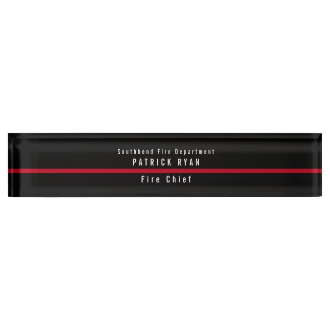 Thin Red Line Firefighter Modern Monogram Nameplate (Front)