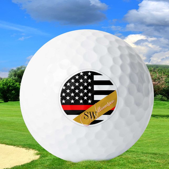Thin Red Line & Firefighter Monogrammed / Golden Golf Balls (Creator Uploaded)