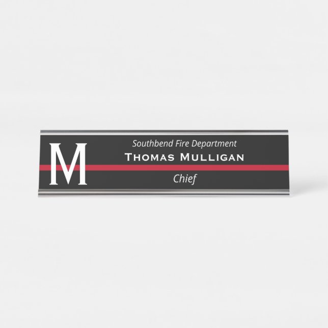 Thin Red Line Firefighter Monogrammed Initial Desk Name Plate (Front)