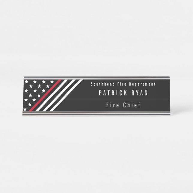 Thin Red Line Firefighter Stars Stripes Monogram Desk Name Plate (Front)