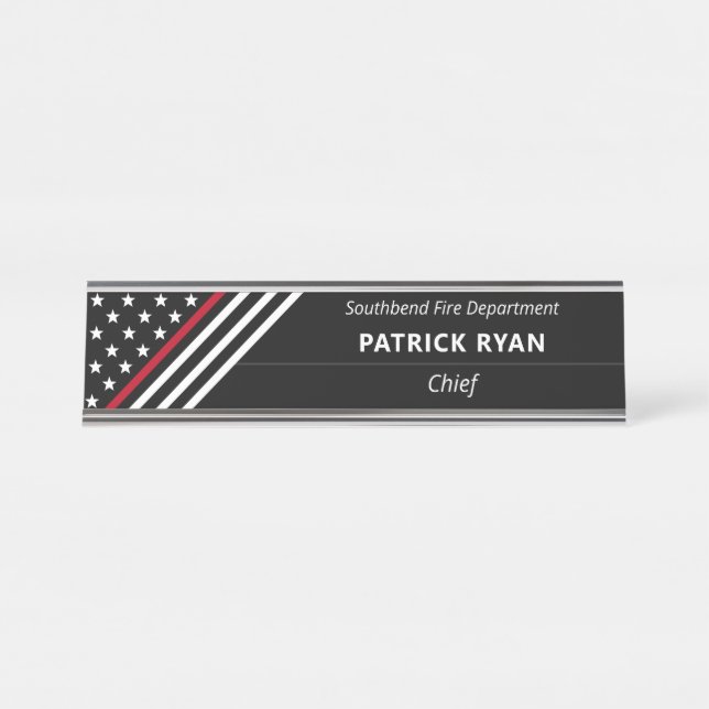 Thin Red Line Firefighter Stars Stripes Monogram Desk Name Plate (Front)