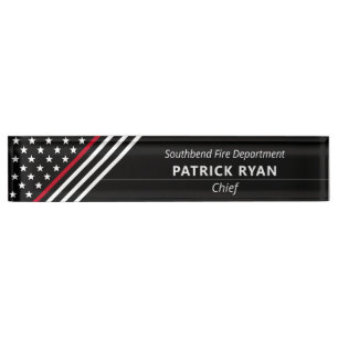 Thin Red Line Firefighter Stars Stripes Monogram Nameplate