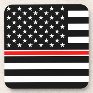 Thin Red Line Firefighters Heroes American Flag Coaster